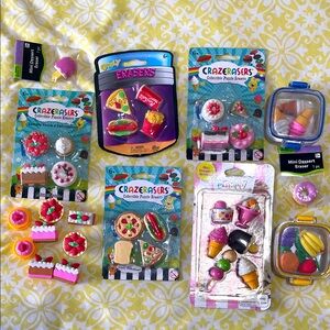 Craze-Erasers LOT of Food Themed Mini Puzzle Erasers sets, NWT, free erasers